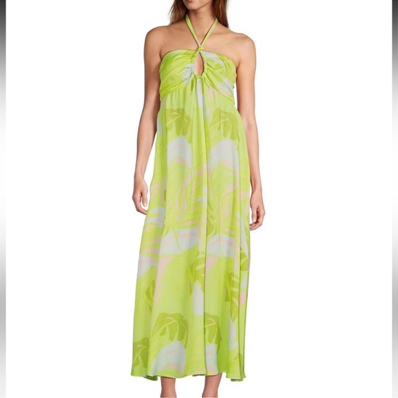 NWT Antonio Melani
Kiri Palm Printed Satin Halter Neck Sleeveless Dress - Picture 1 of 8
